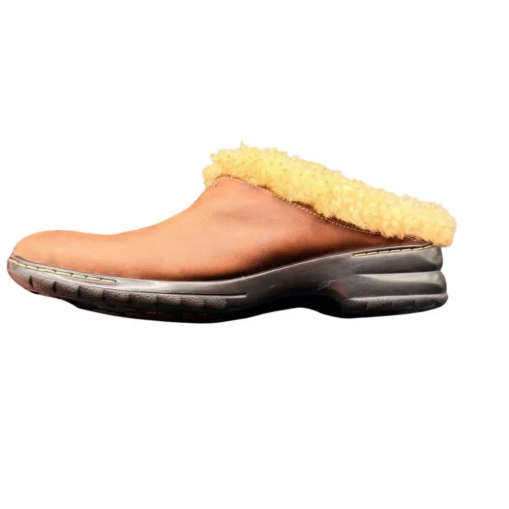 Sofft Brown Leather Shearling Clogs Mules Size 9M Cozy Comfort